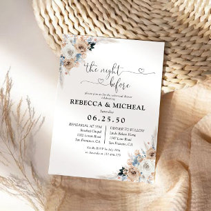 Ivory and Blue Boho Floral The Night Before  Invitation