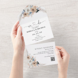 Ivory and Blue Boho Floral Wedding  All In One Invitation
