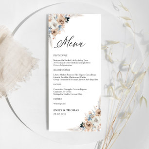 Ivory And Blue Boho Floral Wedding Ceremony Menu