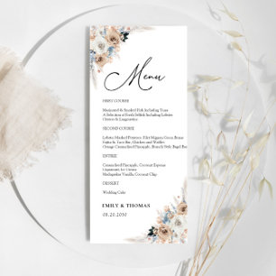 Ivory And Blue Boho Floral Wedding Ceremony Menu