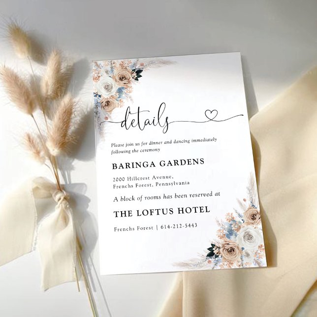 Ivory And Blue Boho Floral Wedding Details Card (Creator Uploaded)