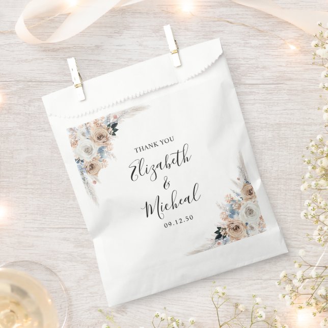 Ivory And Blue Boho Floral Wedding Favour Bag (Clipped)