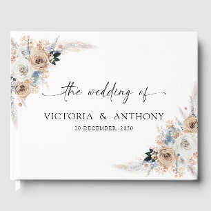 Ivory And Blue Boho Floral Wedding Guest Book
