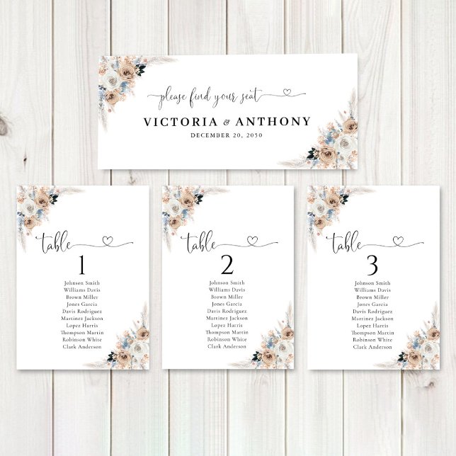 Ivory And Blue Boho Floral Wedding Head Table Sign (Creator Uploaded)