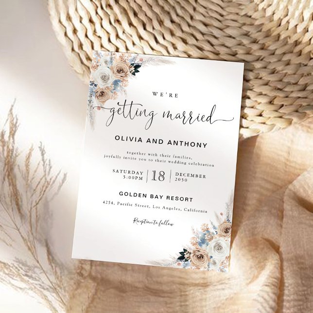 Ivory and Blue Boho Floral Wedding Invitation (Creator Uploaded)