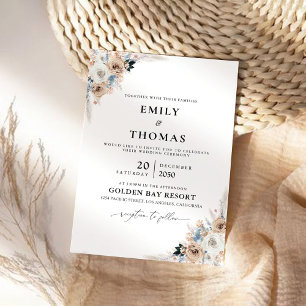 Ivory and Blue Boho Floral Wedding Invitation