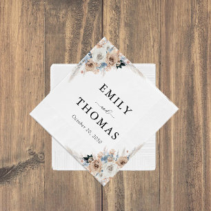 Ivory And Blue Boho Floral Wedding Napkins