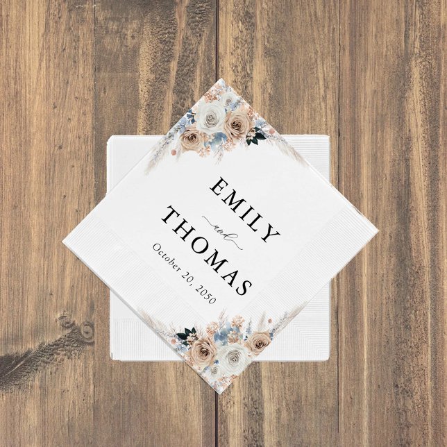 Ivory And Blue Boho Floral Wedding Napkins (Creator Uploaded)