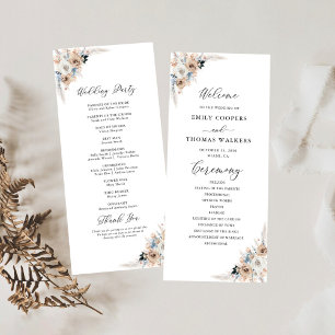 Ivory And Blue Boho Floral Wedding Program Programme