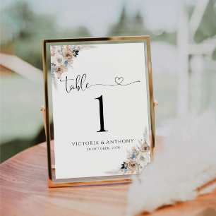 Ivory And Blue Boho Floral Wedding Table Numbers