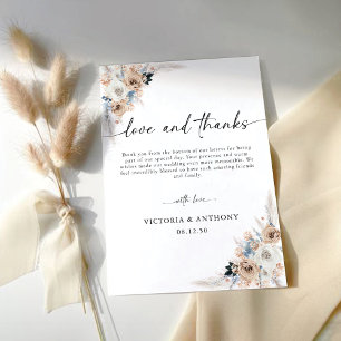Ivory And Blue Boho Floral Wedding Thank You Card
