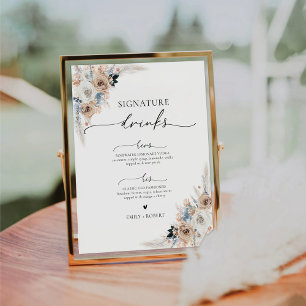 Ivory And Blue Boho Signature Drinks Sign