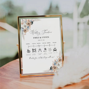 Ivory And Blue Boho Wedding Timeline Sign