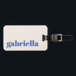 Ivory and Blue Bold Typography Personalised Name Luggage Tag<br><div class="desc">Bold Modern Typography Personalised Name Luggage Tag in Ivory and Blue</div>