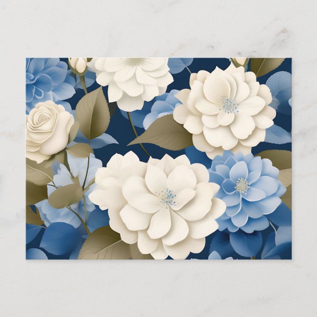 Ivory and Blue Hydrangea Floral Serenity Postcard (Front)