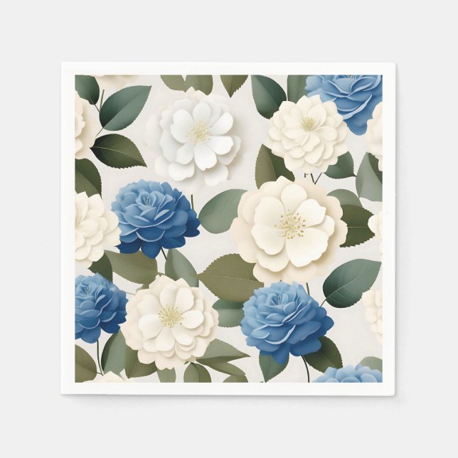 Ivory and Blue Hydrangea Napkin (Front)