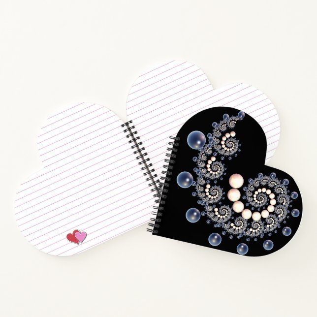 Ivory and Blue Pearl Heart Shaped Spiral Notebook (Inside)