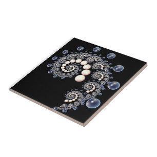 Ivory and Blue Pearl Spiral Ceramic Tiles