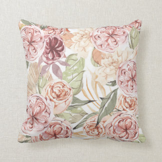 Ivory and Blush Vintage Watercolor Floral Accent Cushion