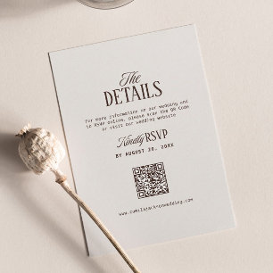Ivory and Brown Wedding Details RSVP Qr Code Enclosure Card