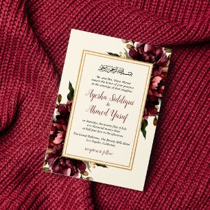 Ivory and Burgundy Floral Muslim Wedding Invitation