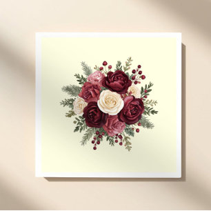 Ivory and Burgundy Floral Wedding Paper Napkin