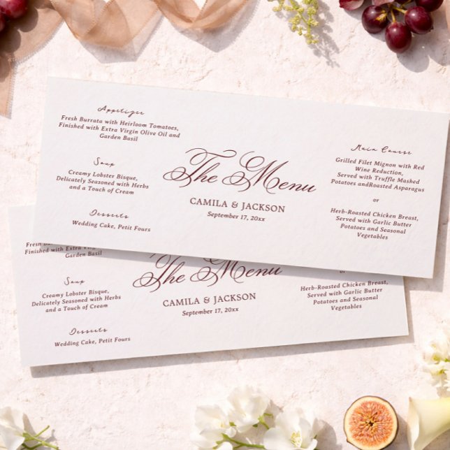 Ivory and Burgundy Wedding Menu Card (Creator Uploaded)