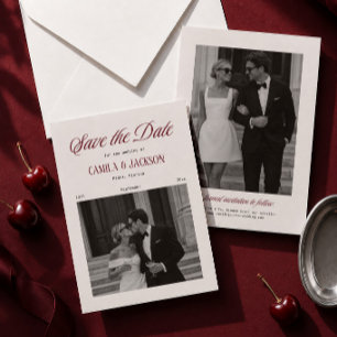 Ivory and Burgundy Wedding Save the Date Invitation