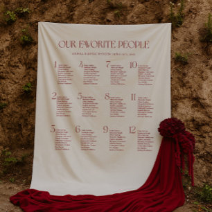Ivory and Burgundy Wedding Seating Chart Fabric  Tapestry