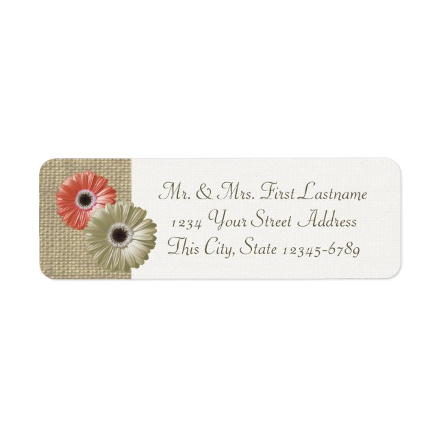 Ivory and Coral Gerbera Daisy and Burlap (Front)