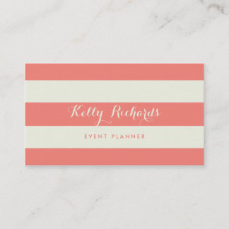 Ivory and Coral Pink Stripes Pattern Business Card