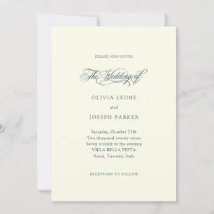 Ivory and Dark Blue   Minimalist Italian Wedding Invitation