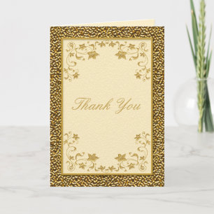 Ivory and Gold Floral Thank You Card