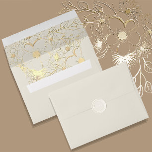 Ivory and Gold Floral Wedding Envelope