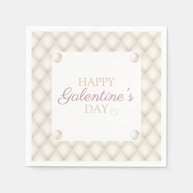 Ivory and Gold Galentin’s Day Cocktail Napkin (Front)