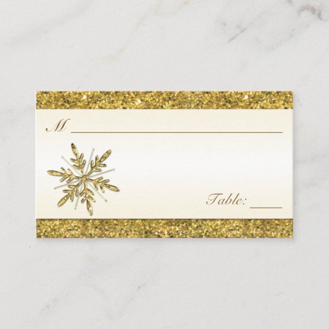 Ivory and Gold Glittery Snowflake Placecards (Front)