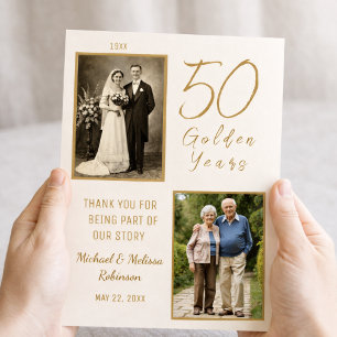 Ivory and Gold Golden Anniversary Thank You Card
