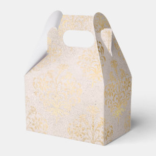 Ivory and Gold Grunge Distressed Damask Favour Box