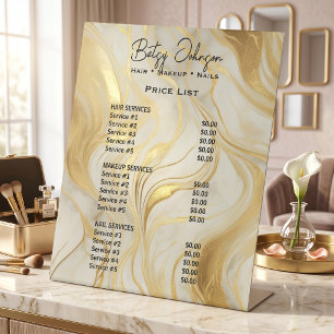 Ivory and Gold Marbled Beauty Salon Price List Pedestal Sign