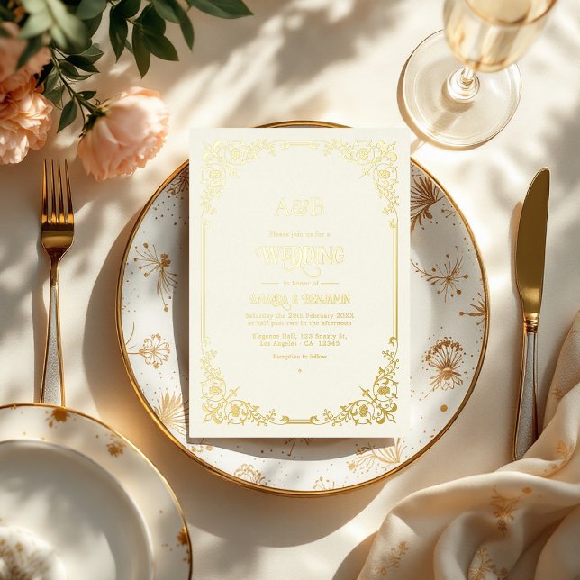 Ivory and Gold Old Money Aesthetic Wedding (Ivory and Gold Old Money Aesthetic Wedding Foil Invitation)