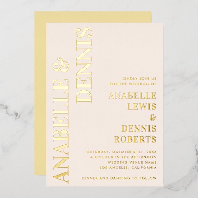 Ivory and Gold Retro Font Minimalist Wedding Real (Front/Back)