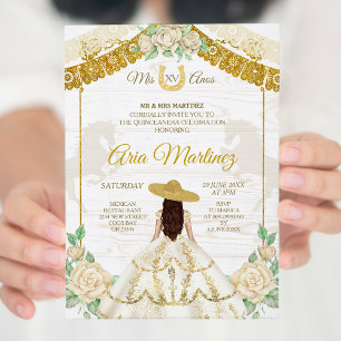 Ivory and gold Roses Mis Quince Invite