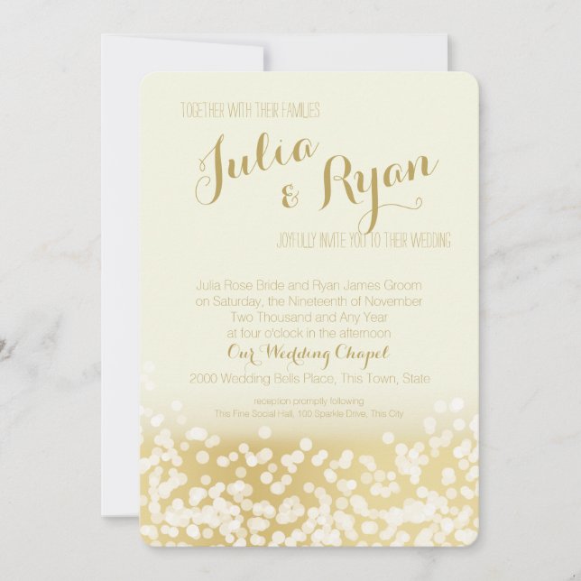 Ivory and Gold Sparkle Lights Wedding Invitation (Front)