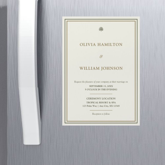 Ivory and Gold Vertical Wedding Invitation Magnet (A timeless 5x7 ivory wedding invitation magnet that is elegant, practical, and unforgettable.)