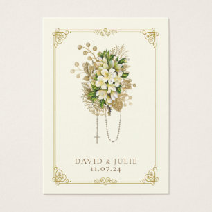 Ivory and Gold Wedding Floral Rosary Prayer Card