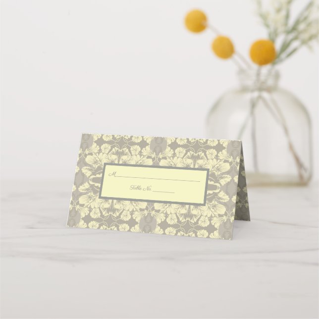 Ivory and Grey Floral Place Card (Front)