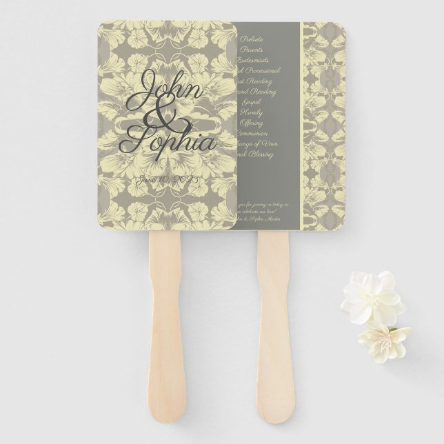 Ivory and Grey Floral Wedding Set of Fans (Front and Back)
