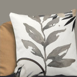 Ivory and Grey Watercolor Leaves Hummingbird Cushion<br><div class="desc">Modern throw pillow features an artistic abstract design in an ivory and grey colour palette with black accents. An artistic abstract design features a watercolor leaf, hummingbird and a geometric circle composition with shades of grey with black accents on a light ivory background. This abstract composition is built on combinations...</div>