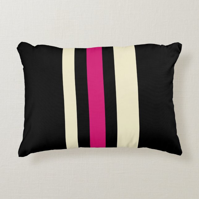 Ivory and Hot Pink Stripes Decorative Cushion (Front)