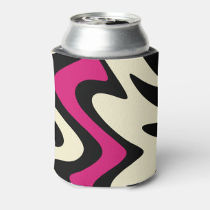 Ivory and Hot Pink Wavy Stripes Can Cooler